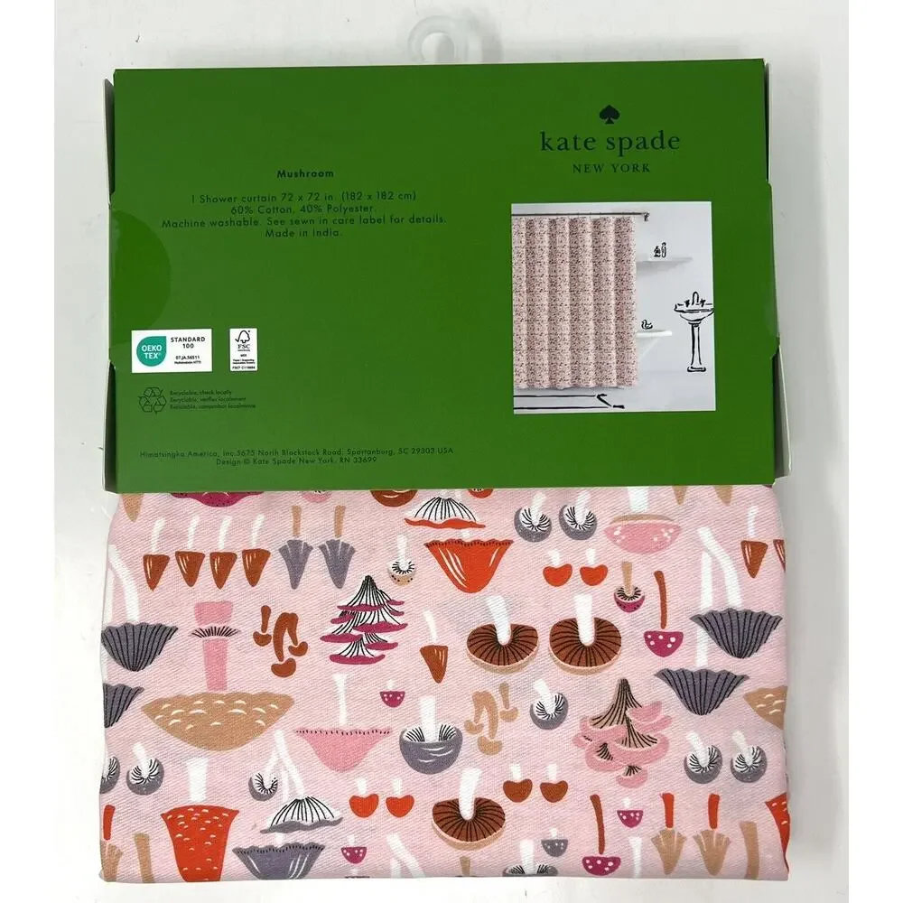 KATE SPADE New York MUSHROOM Fabric SHOWER CURTAIN 72” x 72” Pink Multicolor